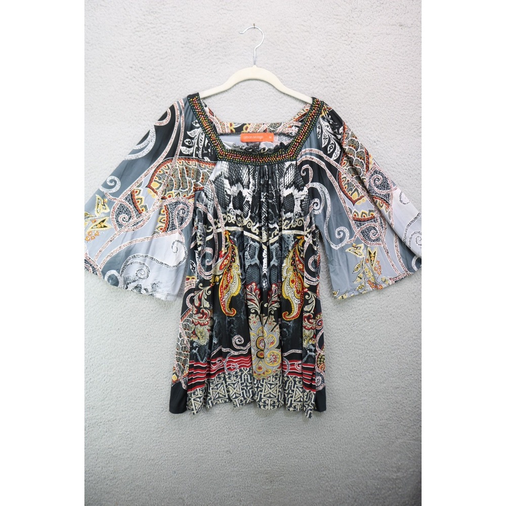 Urban Mango 3/4 Bell Sleeves Silky Beaded Long Tunic-Medium-Boho-Whimsigoth